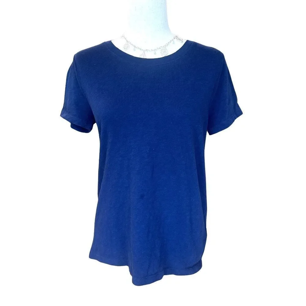 J. Crew Girlfriend Crew Neck Tee 100% Cotton Navy Blue Size Small
